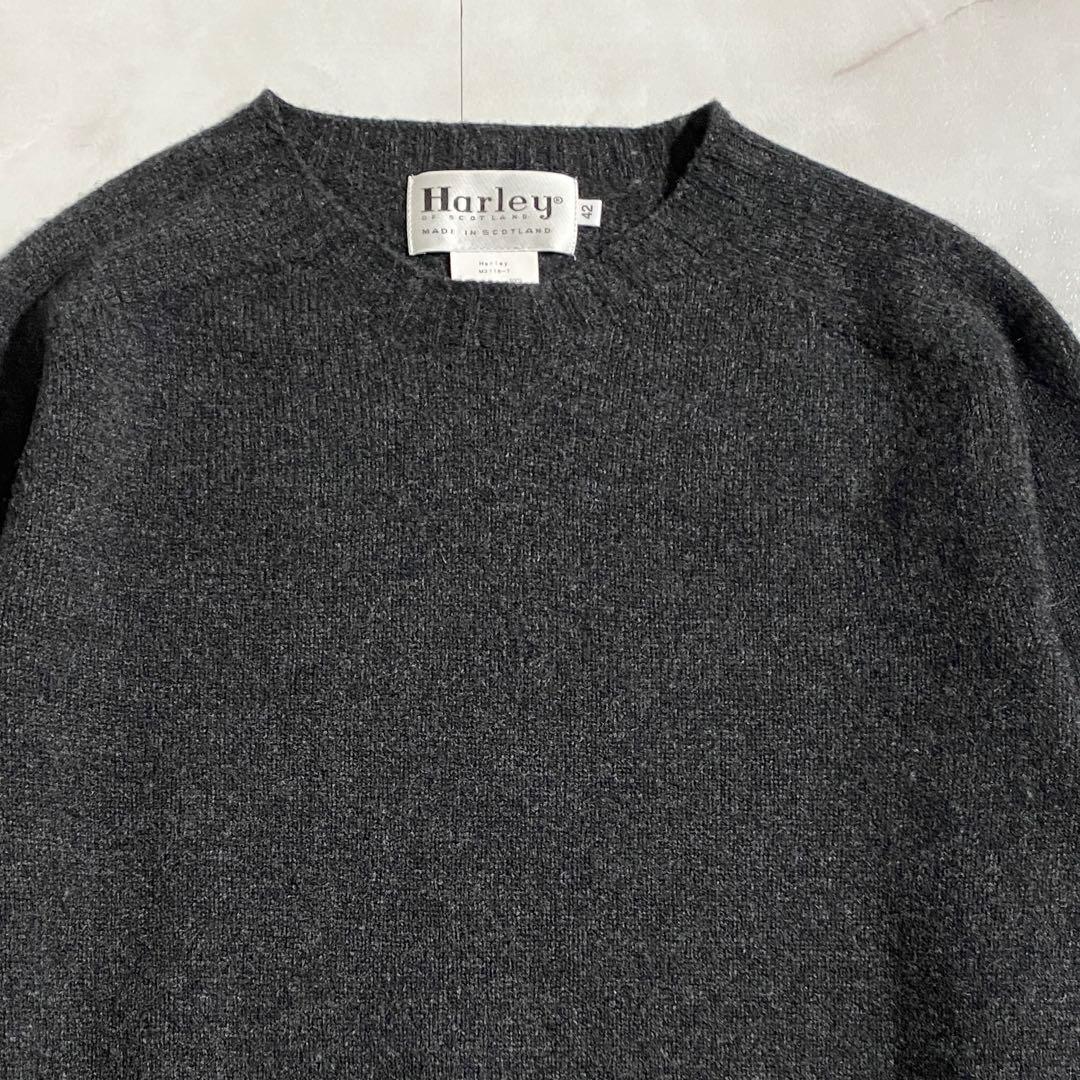 A18401 美品 ハーレーオブスコットランド シェットランドニット 濃灰42
