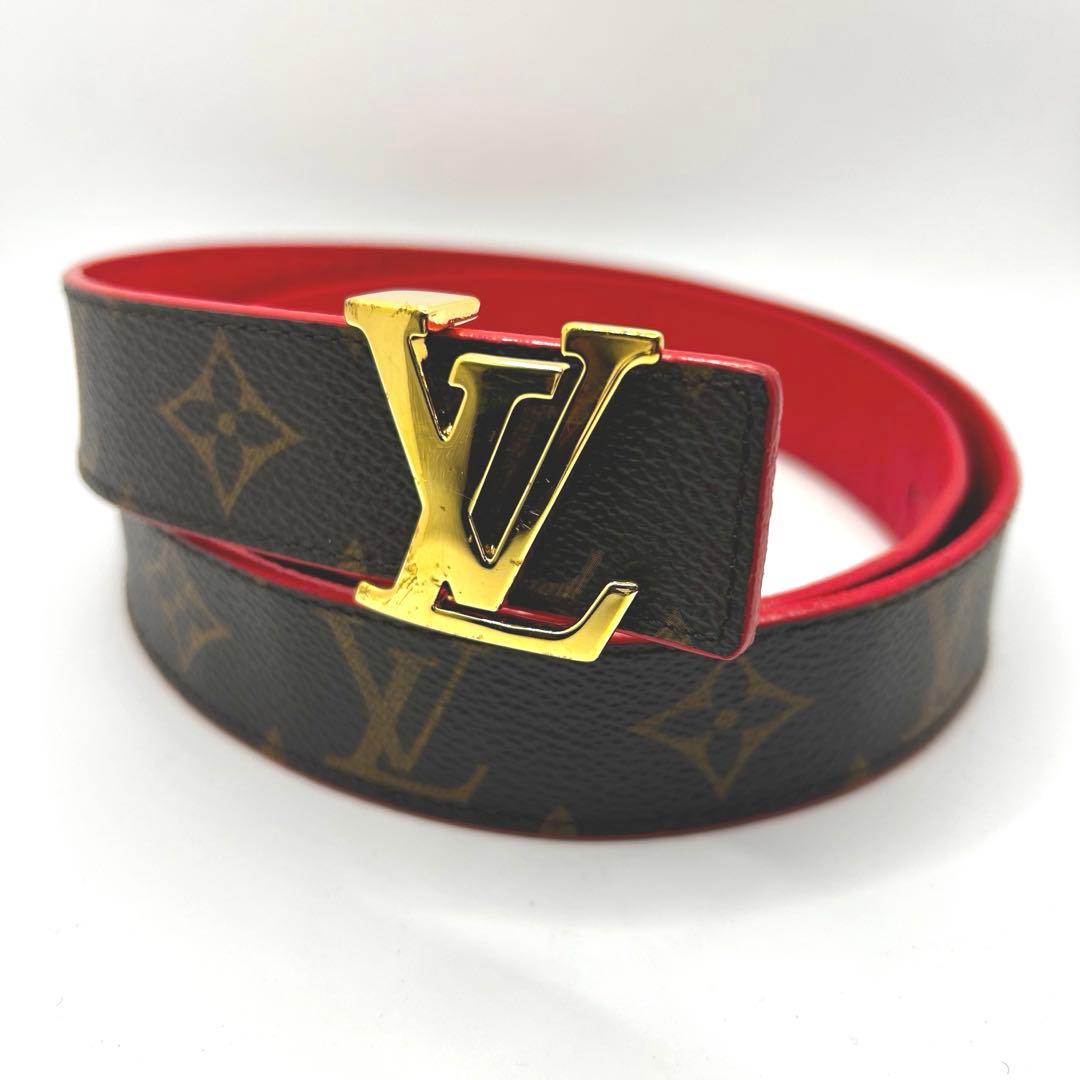 美品　LOUIS VUITTON モノグラム　LV金具　ベルト　レッド　ブラウン