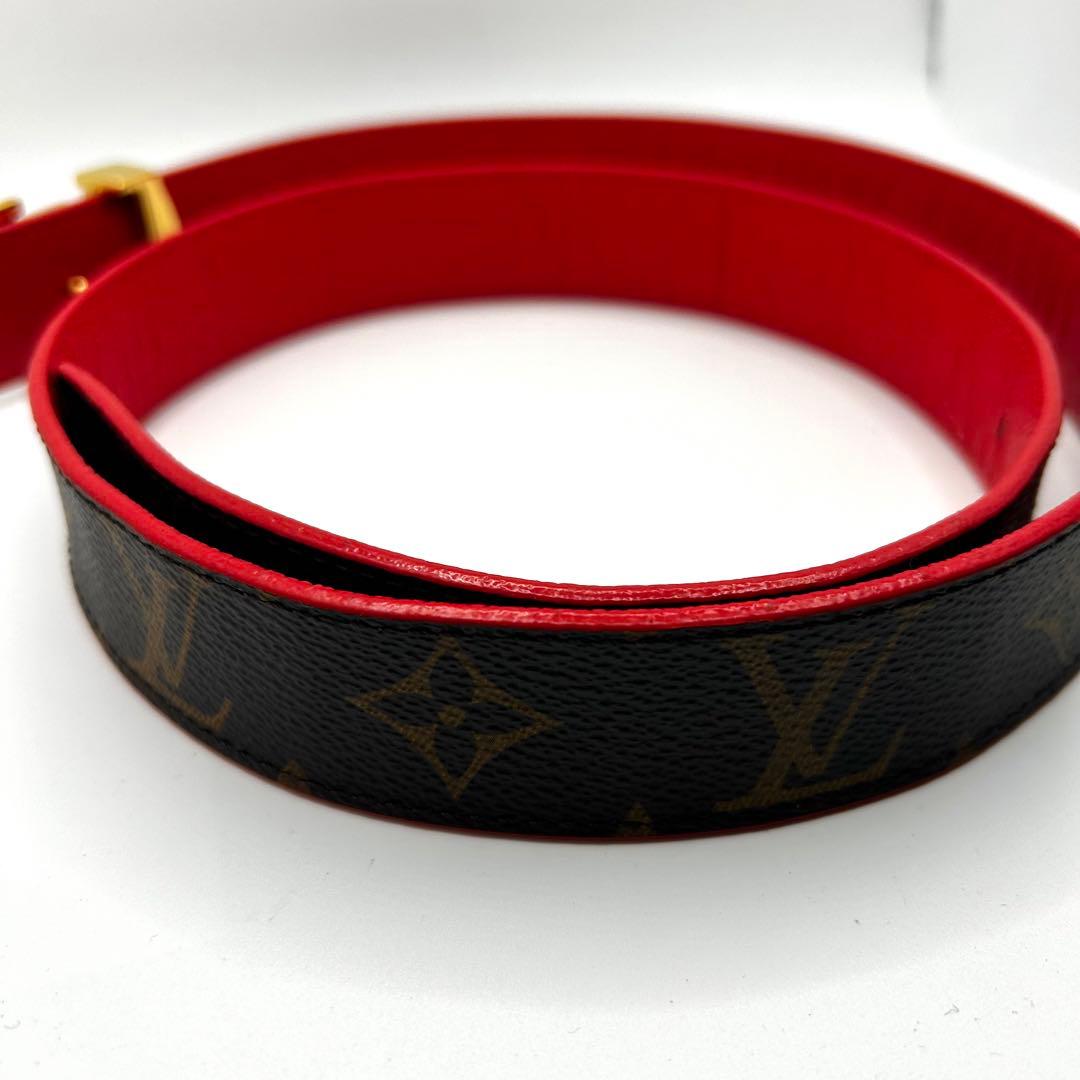 美品　LOUIS VUITTON モノグラム　LV金具　ベルト　レッド　ブラウン