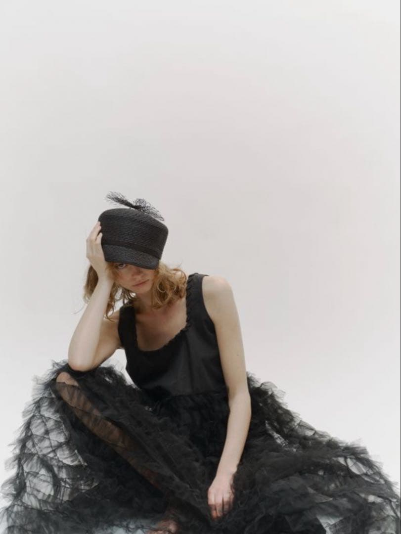 HIAND チュールリボン付きキャスケット　ブラック