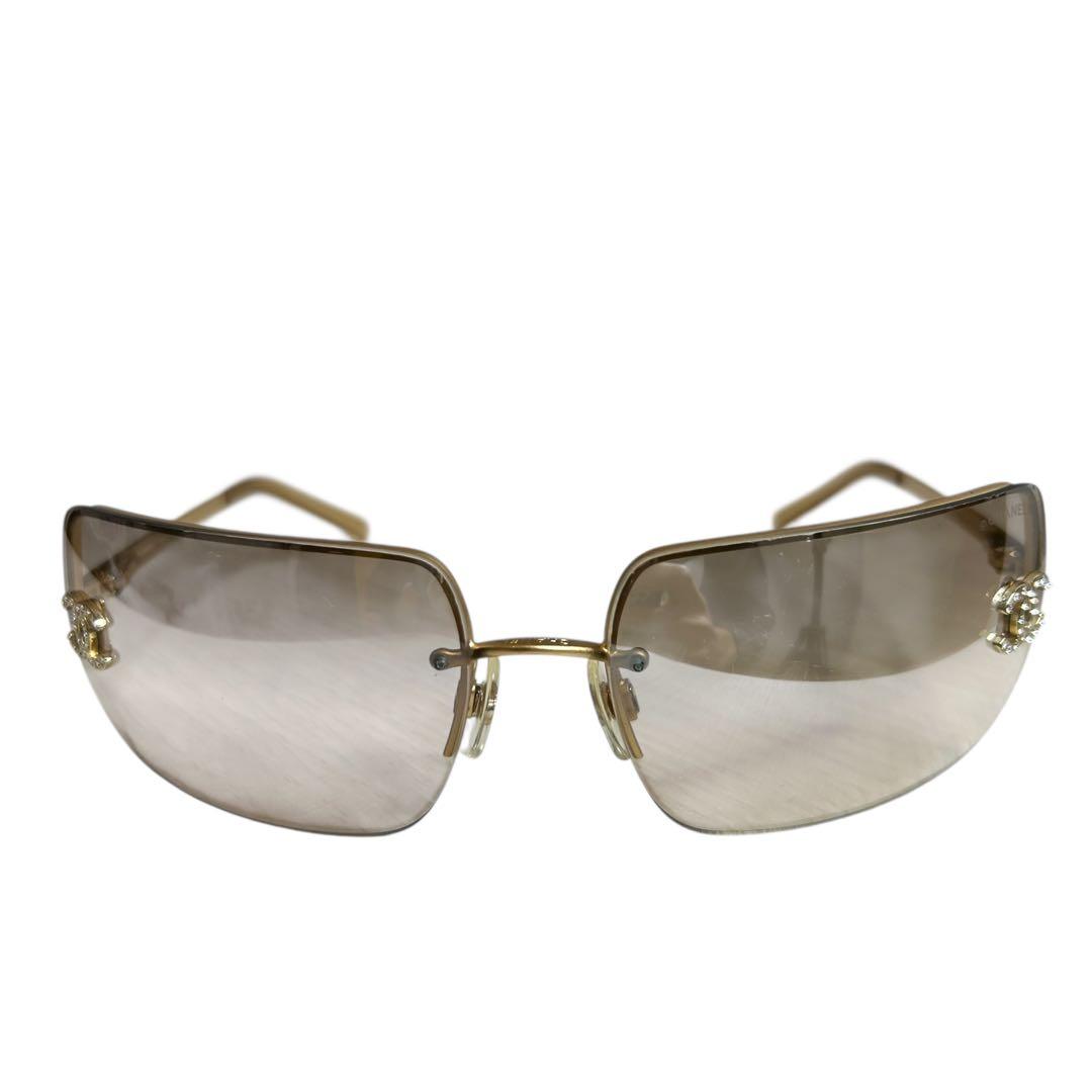 美品 シャネル ココマーク ラインストーン リムレス サングラス 4092-b