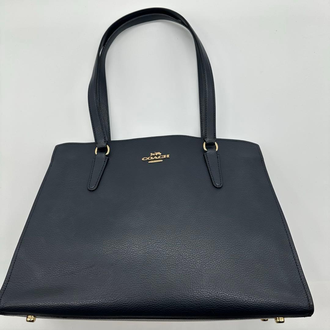 COACH テイタム レザートート ハンド　ビジネスバッグ　ネイビー