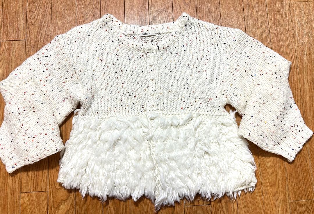【Andequal】 fringe design gritter knit 白