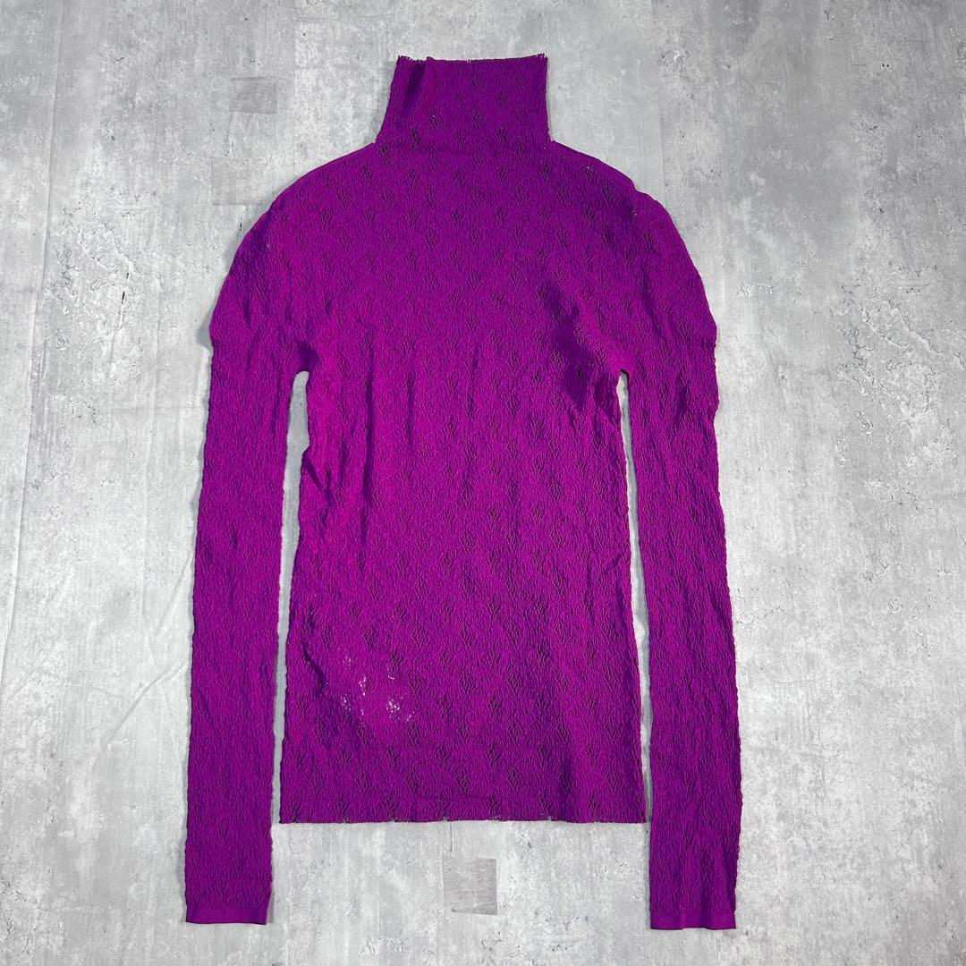 未使用級 M.&KYOKO タートルネック ラッセルレース 長袖 日本製 紫系