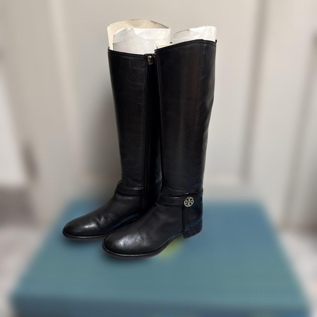 トリーバーチブラックレザー ロングブーツ