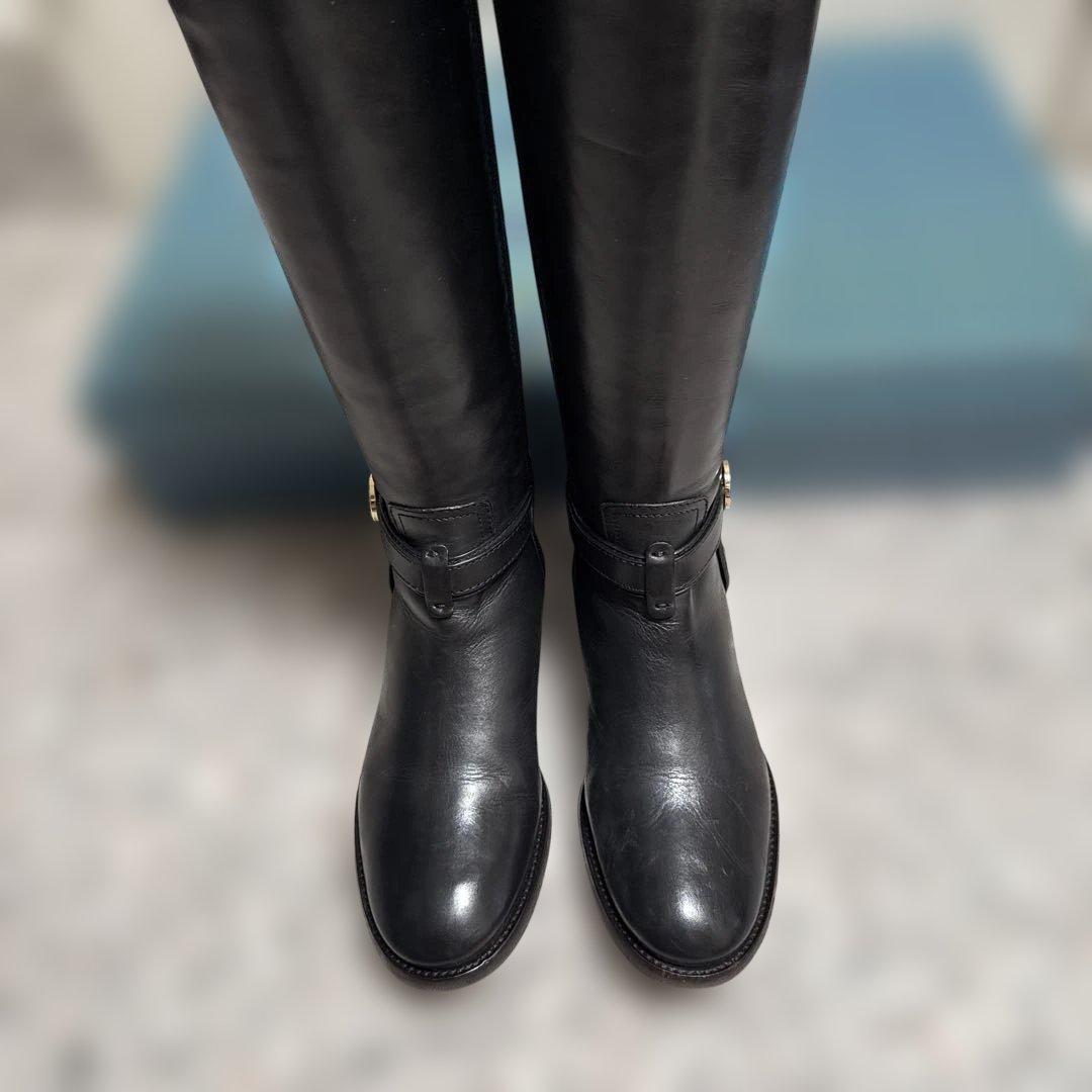 トリーバーチブラックレザー ロングブーツ