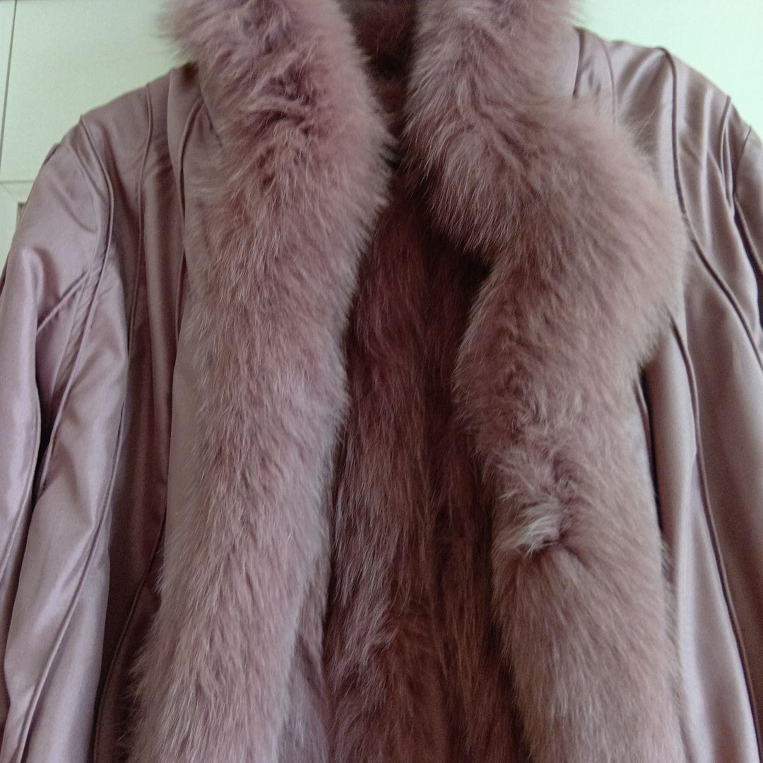 ピンク ファー ロングジャケット　毛皮　ブルーフォックス