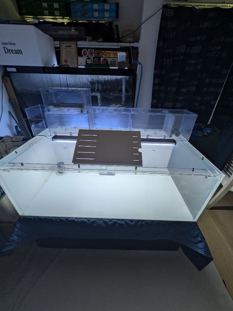 アクリル水槽 1200-600-410 ぷぅ工房 上部フィルター付き 濾過槽付き