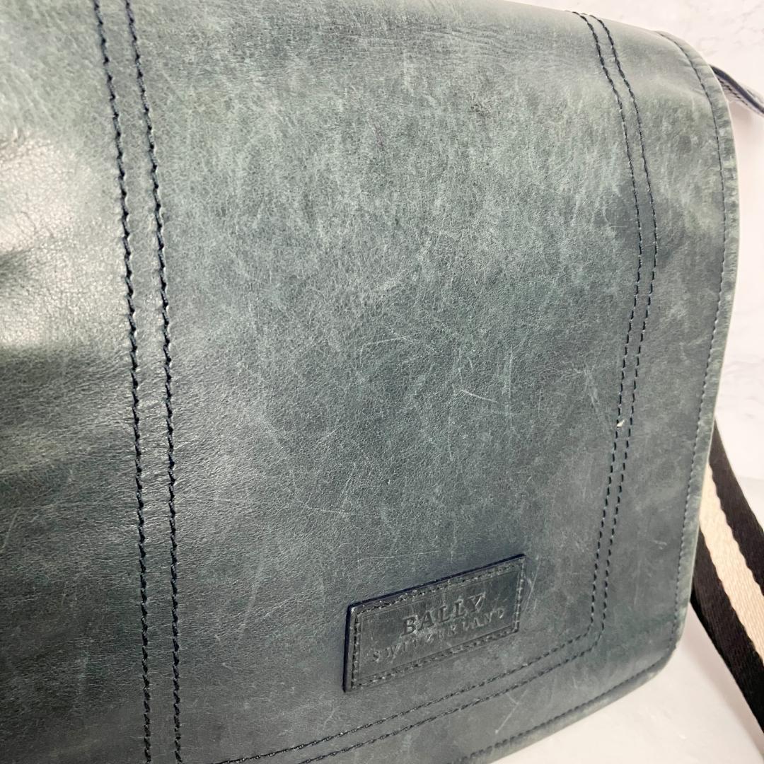 B837【本革】BALLY★ダークグリーン レザー ショルダーバッグ