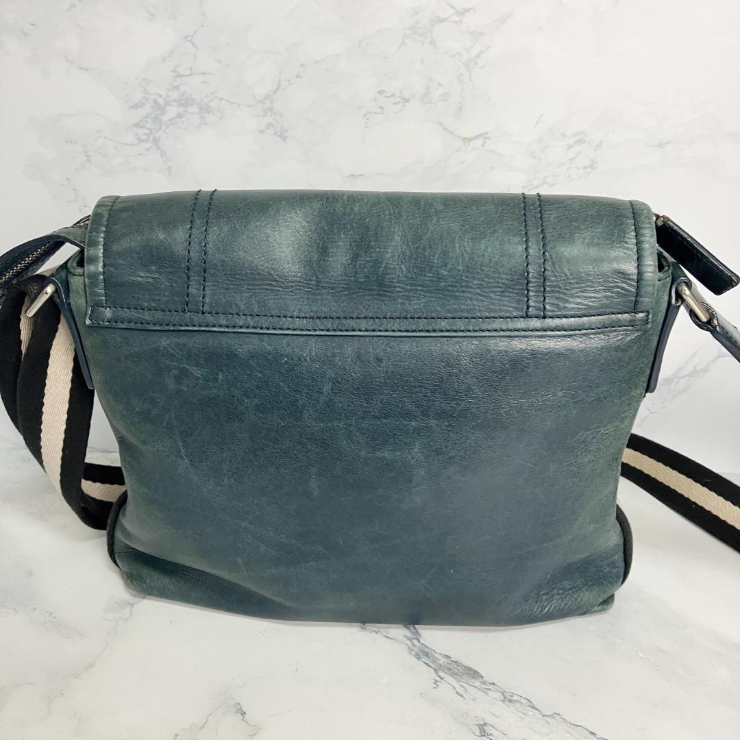 B837【本革】BALLY★ダークグリーン レザー ショルダーバッグ