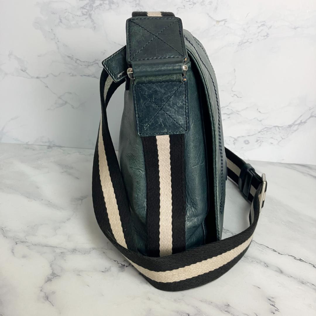 B837【本革】BALLY★ダークグリーン レザー ショルダーバッグ