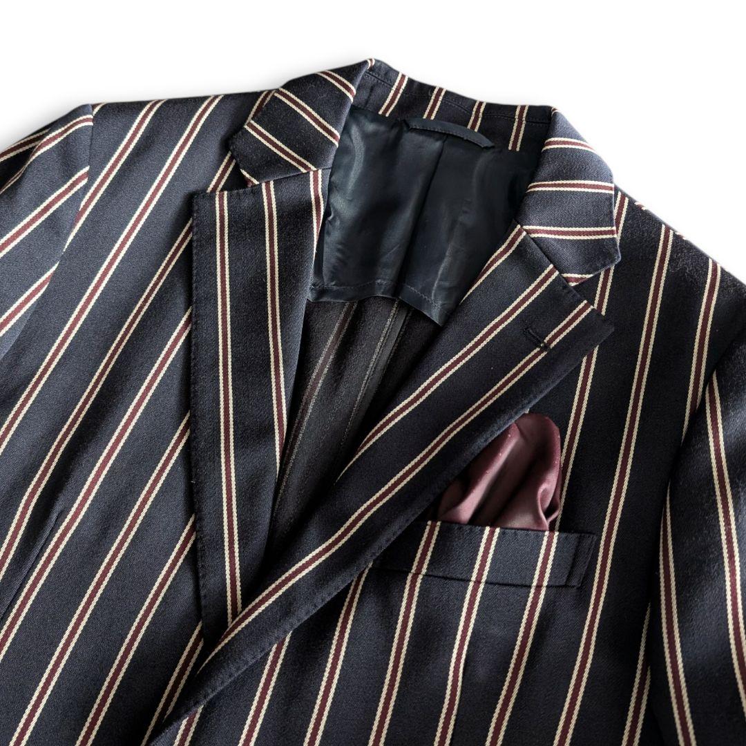 美品 マッキントッシュ ストライプ ウール綿混 テーラードジャケット ネイビー