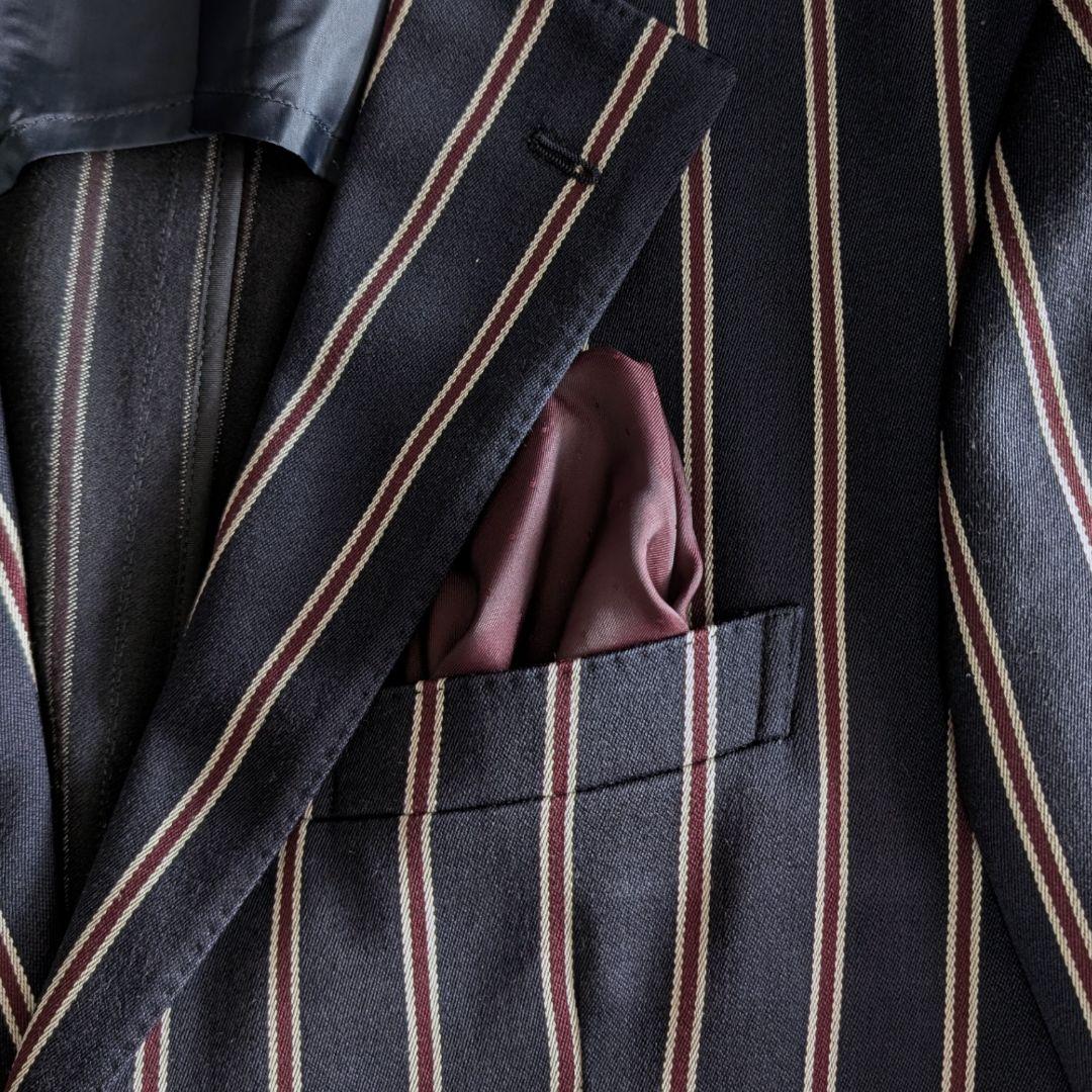 美品 マッキントッシュ ストライプ ウール綿混 テーラードジャケット ネイビー