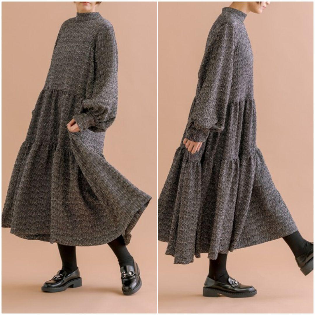 美品【イアパピヨネ スミスタイル】スタンドカラーティアードロングワンピース