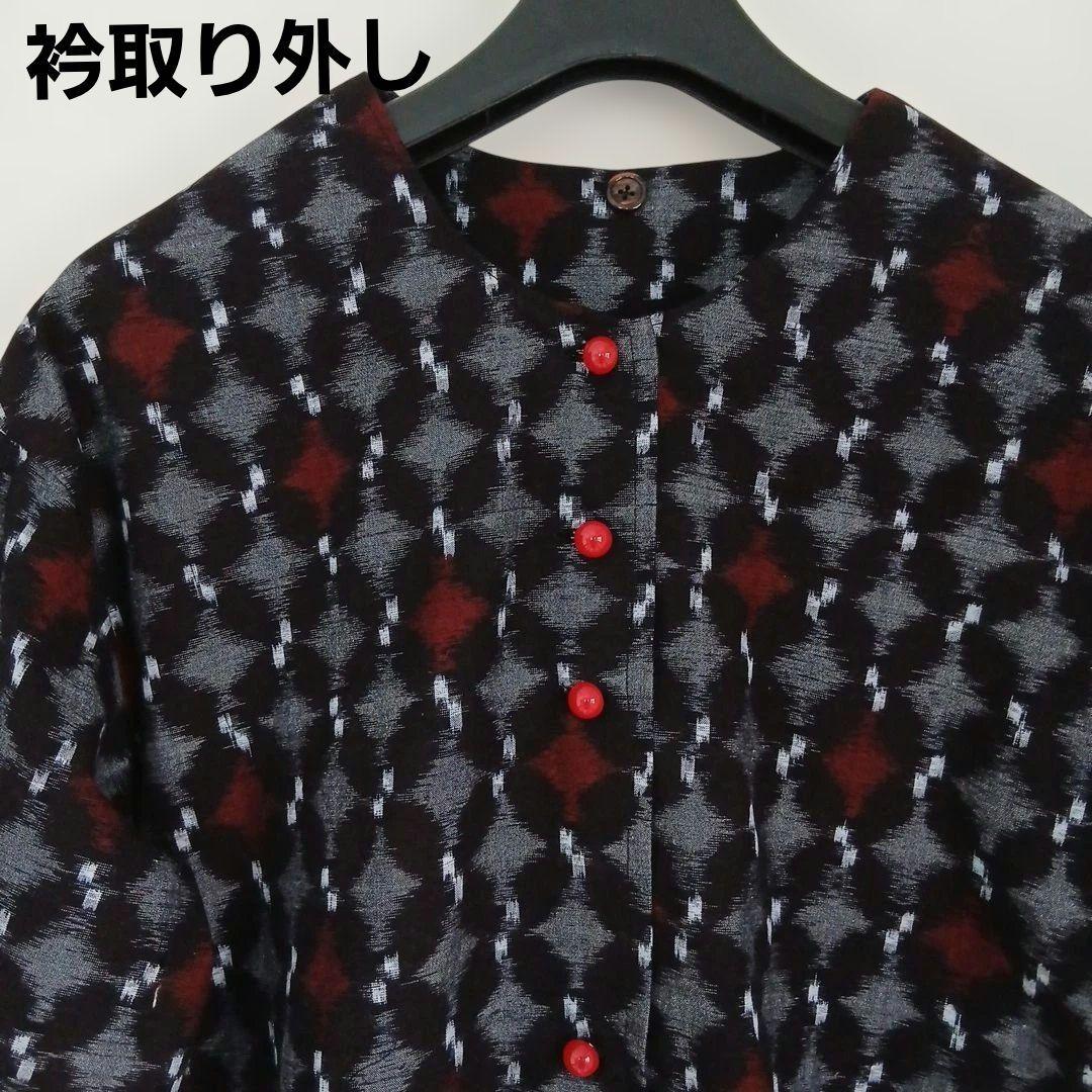 久留米絣ロングワンピース(衿外しできる)(コート兼用)