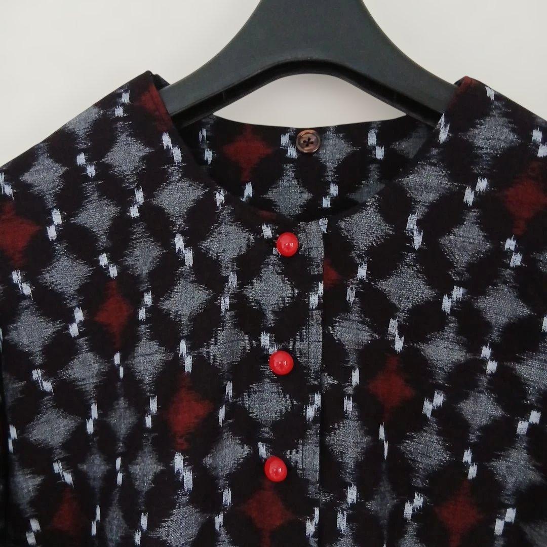 久留米絣ロングワンピース(衿外しできる)(コート兼用)