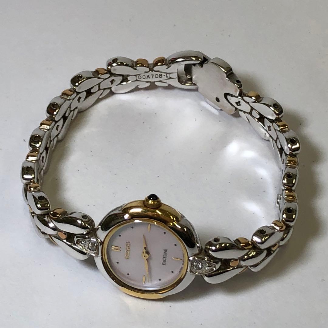 『電池交換済み』SEIKO エクセリーヌ腕時計 QZ /シェル文字盤/メレダイヤ