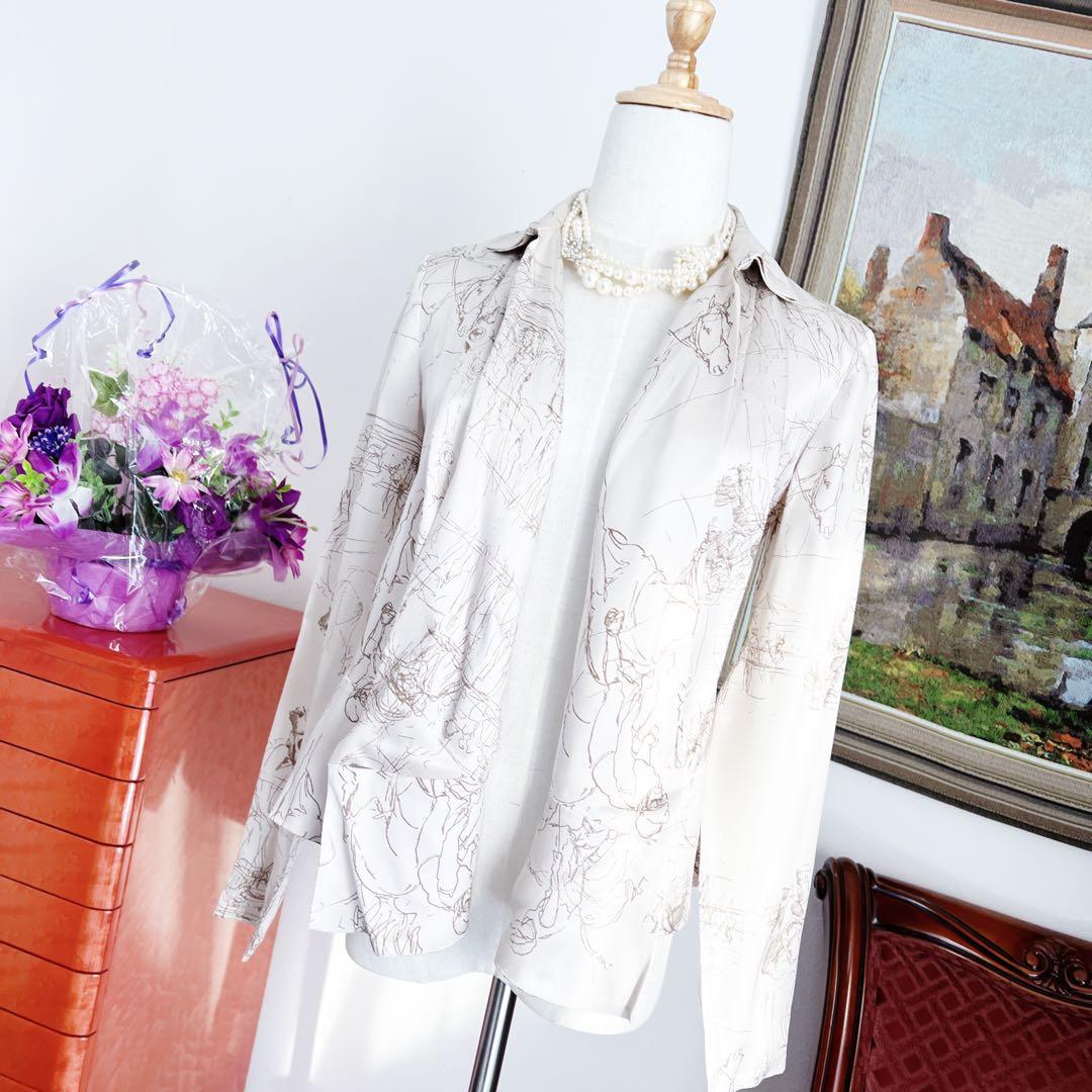 極美品　Hermèsシルク カシュクールジャケット パールボタン