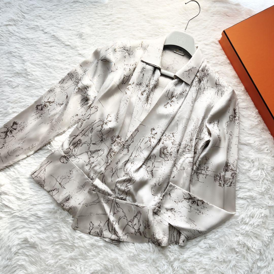 極美品　Hermèsシルク カシュクールジャケット パールボタン