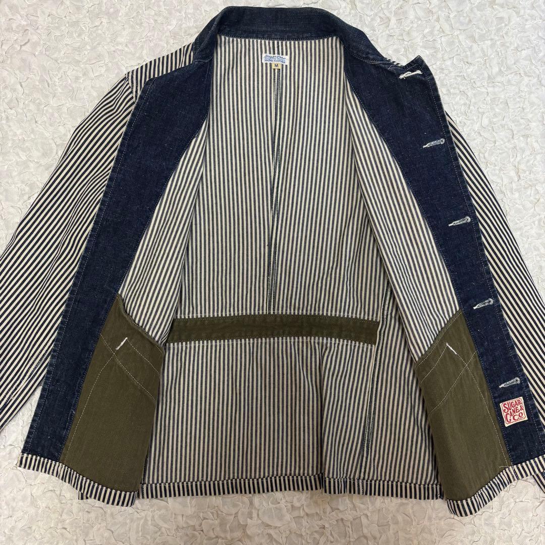 シュガーケーンウォバッシュストライプエンジニアジャケット　デニム切替