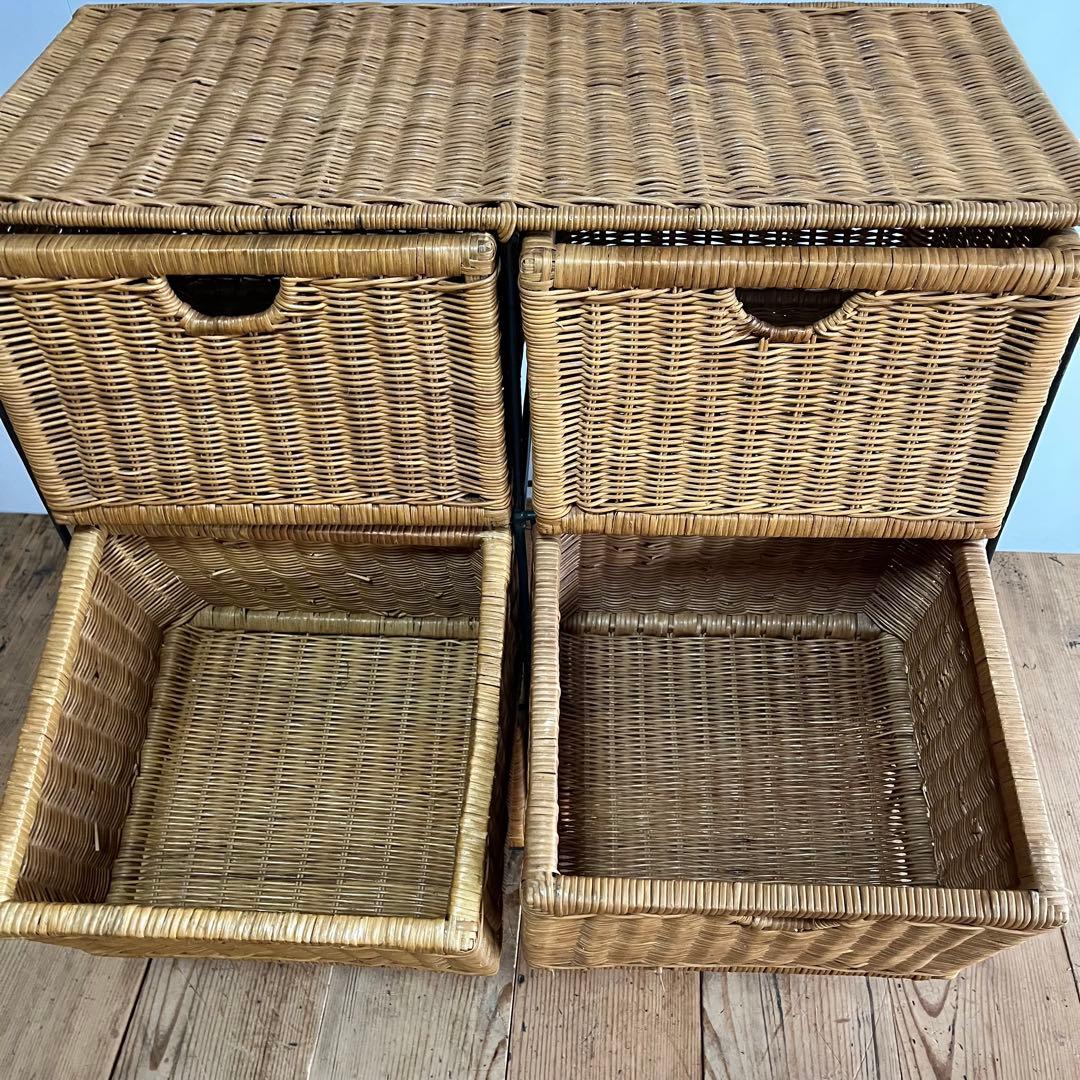 ラタン ランドリー チェスト 棚 アイアンフレーム