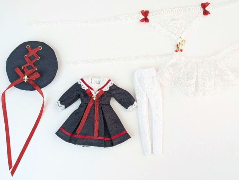 【ピコニーモP専用】レースセーラーワンピース ネイビー×レッド 898