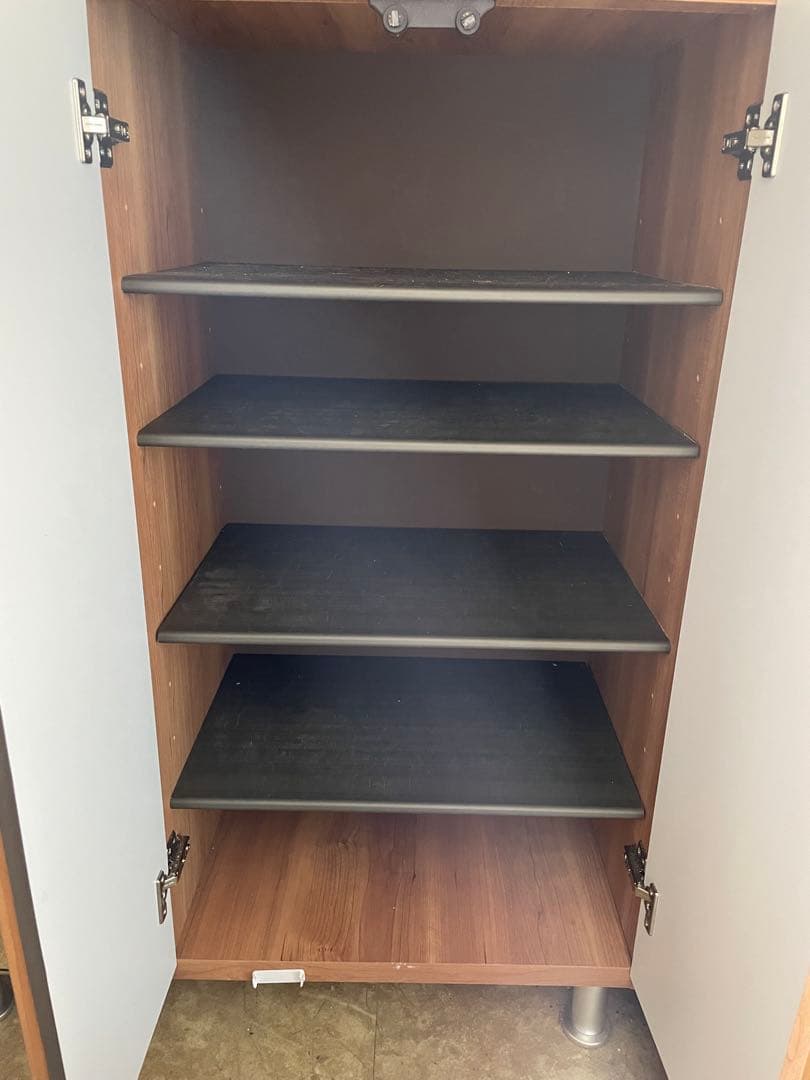 木目調シューズラック ミラー付き