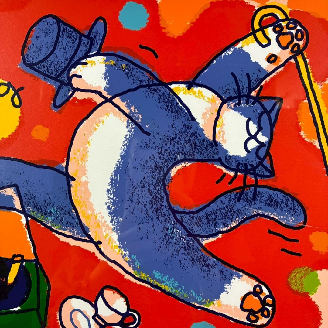 美品 マイケル・ルー「Dフォーダンシング」シルクスクリーン サイン入 猫 ネコ