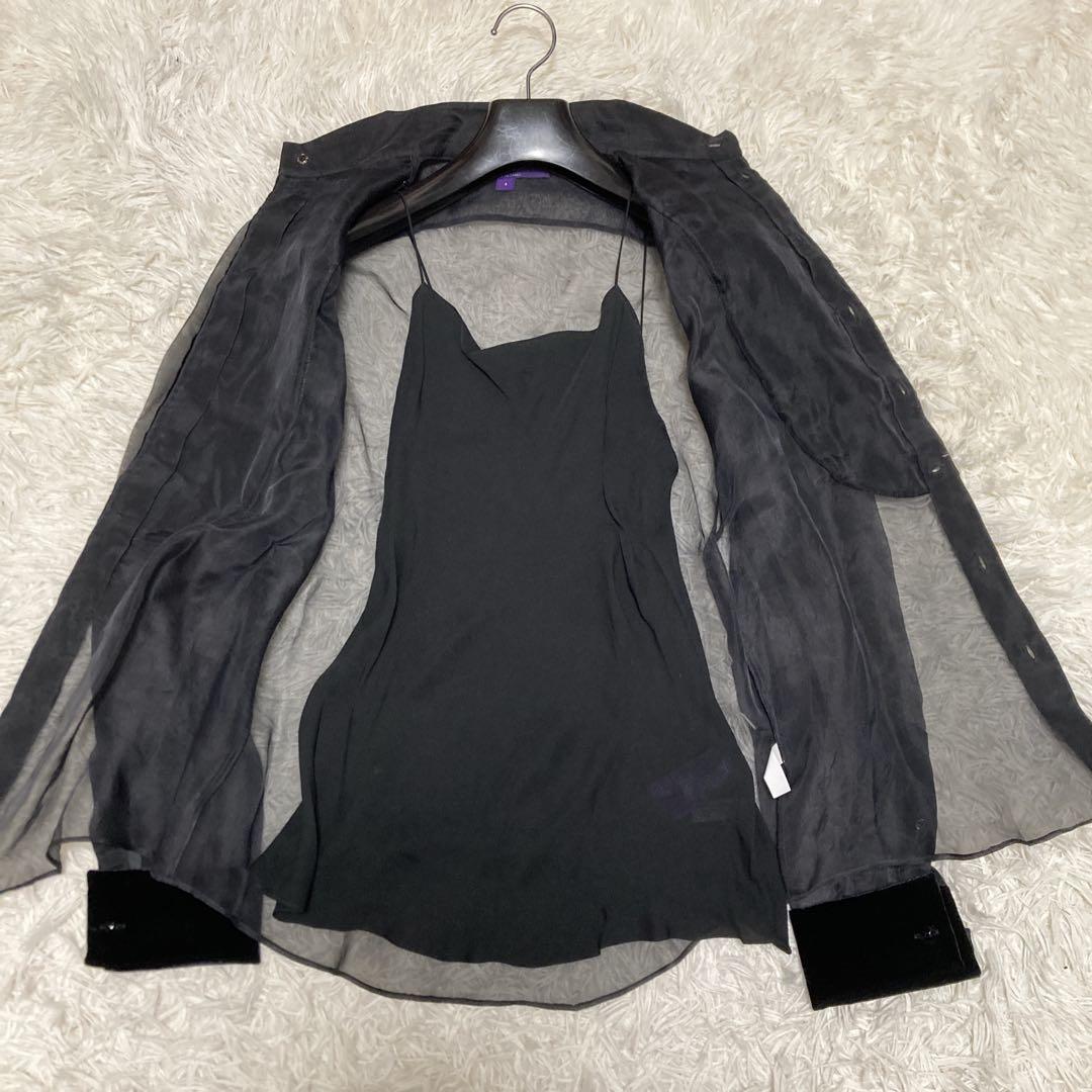 極美品✨現行ラルフローレン　パープルレーベル　シルク　ベロア　ブラウス　M 黒