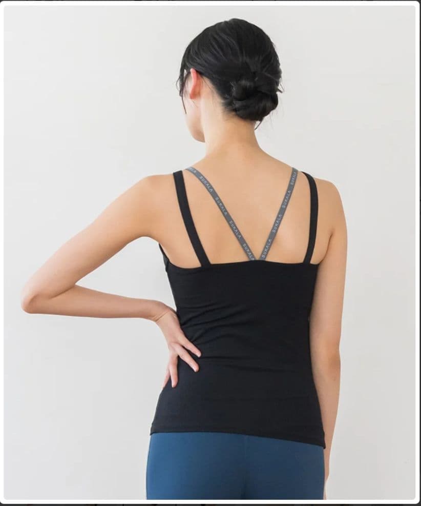 【SUKALA】ダブルストラップリブロゴタンクトップ　ブラックLL