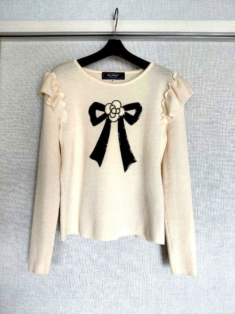 M’S GRACY リボン カメリア フリル ニット 38 美品