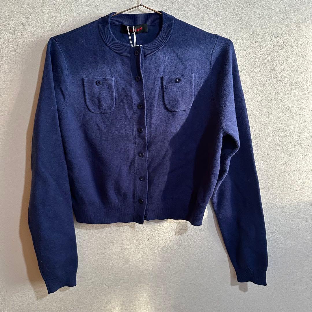 CABaN コットンカシミヤ クルーネックカーディガン　67 ダークブルー　XS