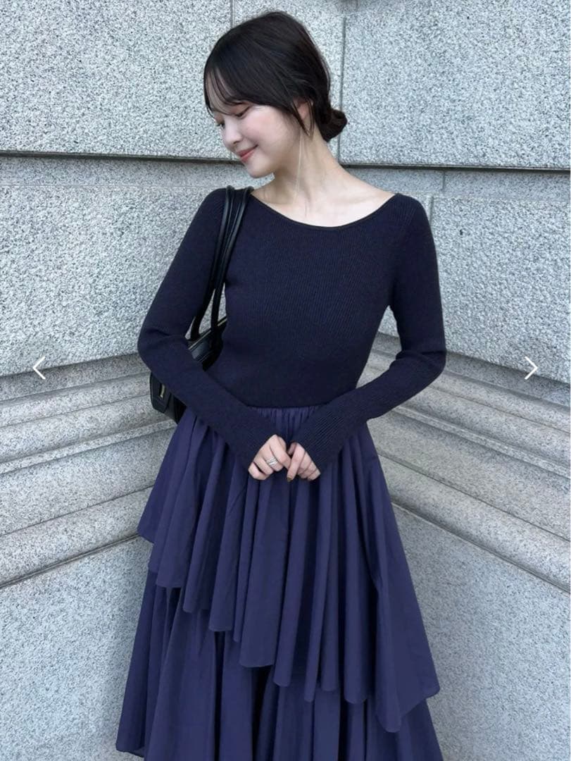 anuans ボートネックイレギュラーヘムドッキングニットワンピース⋈﻿