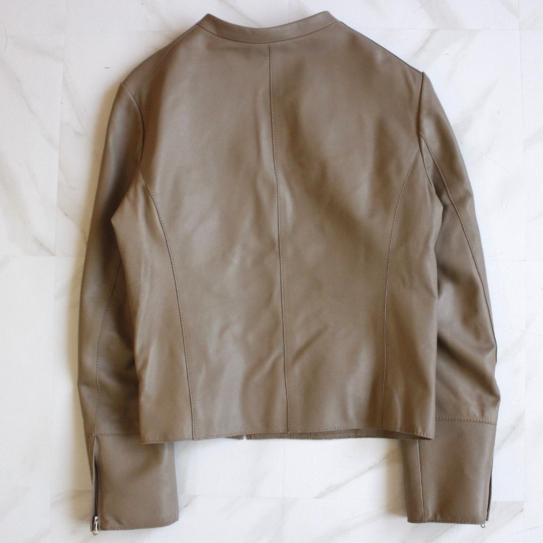 23区 ノーカラーラムレザージャケット Lサイズ ベージュ 羊革