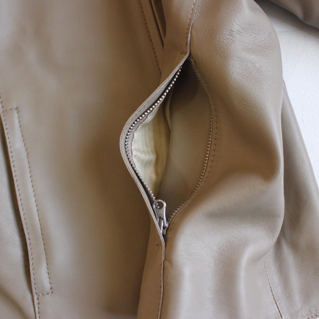 23区 ノーカラーラムレザージャケット Lサイズ ベージュ 羊革