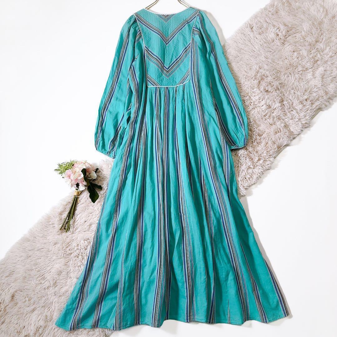 ち*ん様 人気ꕥヌキテパ 石田ゆり子さん着用 近年 コットンボイルストライプドレ