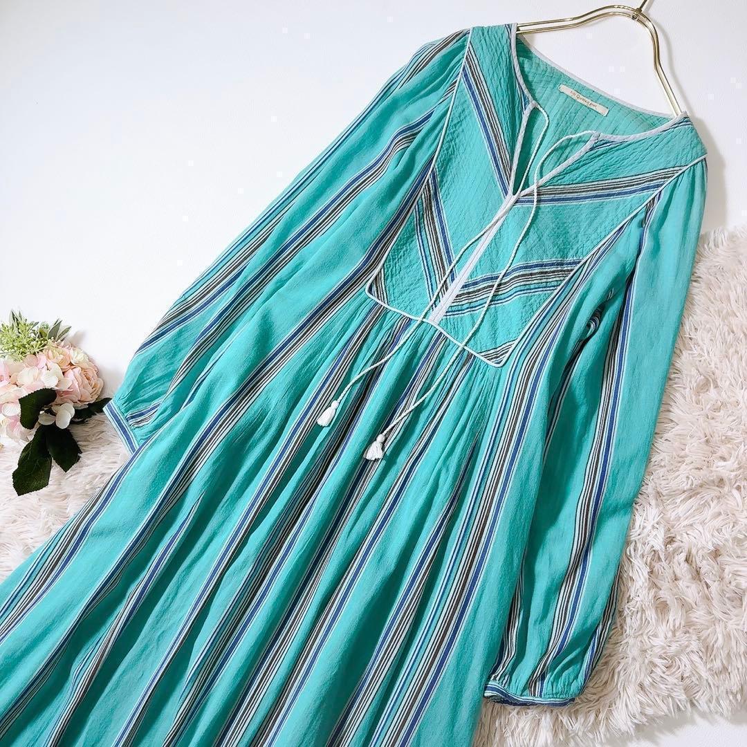 ち*ん様 人気ꕥヌキテパ 石田ゆり子さん着用 近年 コットンボイルストライプドレ