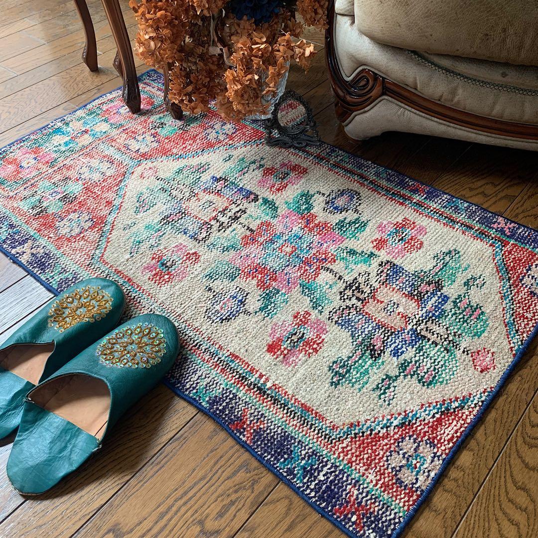 トルコヴィンテージラグ　テラコッタレッド　99×56 シャビー　ざっくり手織り