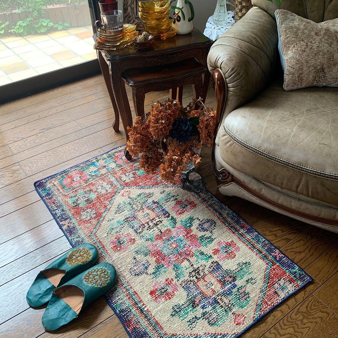 トルコヴィンテージラグ　テラコッタレッド　99×56 シャビー　ざっくり手織り