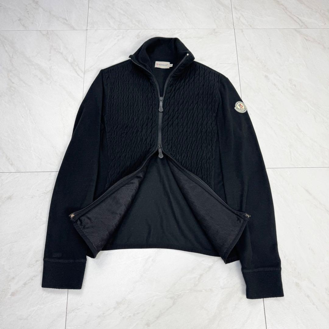 モンクレール ジップ フリース ニット ジャケット ワッペン ハイネック 黒 S