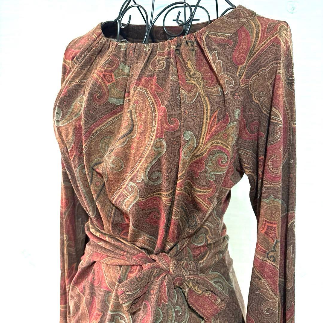 新品　エトロ　ETRO ペイズリー総柄　長袖ブラウス　カットソー　リボン　42