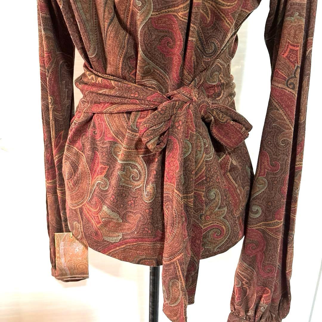 新品　エトロ　ETRO ペイズリー総柄　長袖ブラウス　カットソー　リボン　42