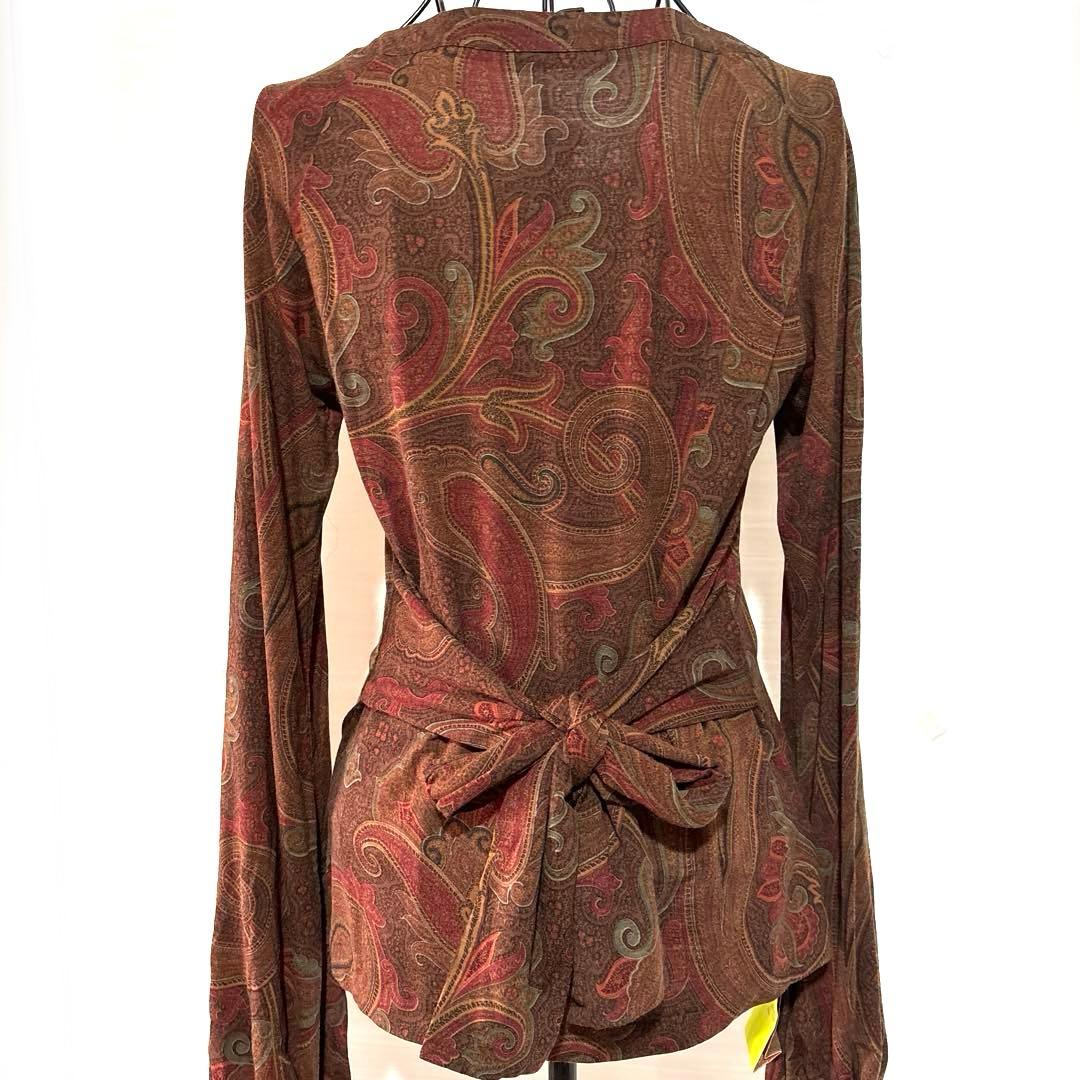 新品　エトロ　ETRO ペイズリー総柄　長袖ブラウス　カットソー　リボン　42
