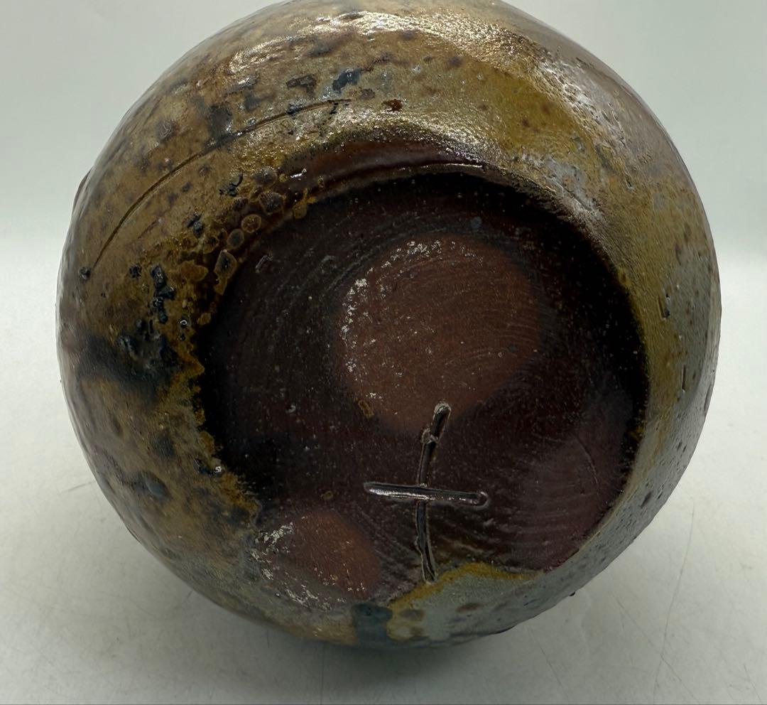 備前焼窯変徳利形壺　花入　稲荷作　茶道具　共箱　送料込み251210