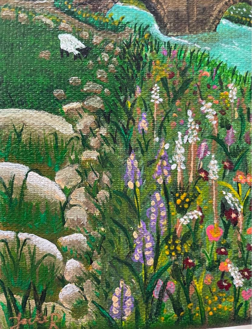 風景画 アクリル絵具 キャンバス  bridge sheep