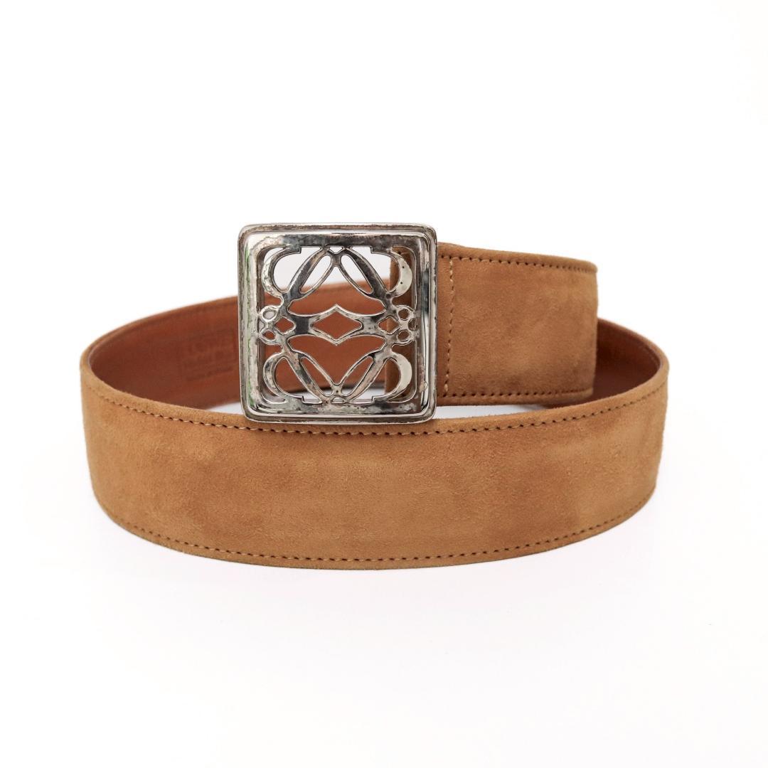 LOEWE ロエベ ベルト 65 キャメル スエード 銀バックル 1017