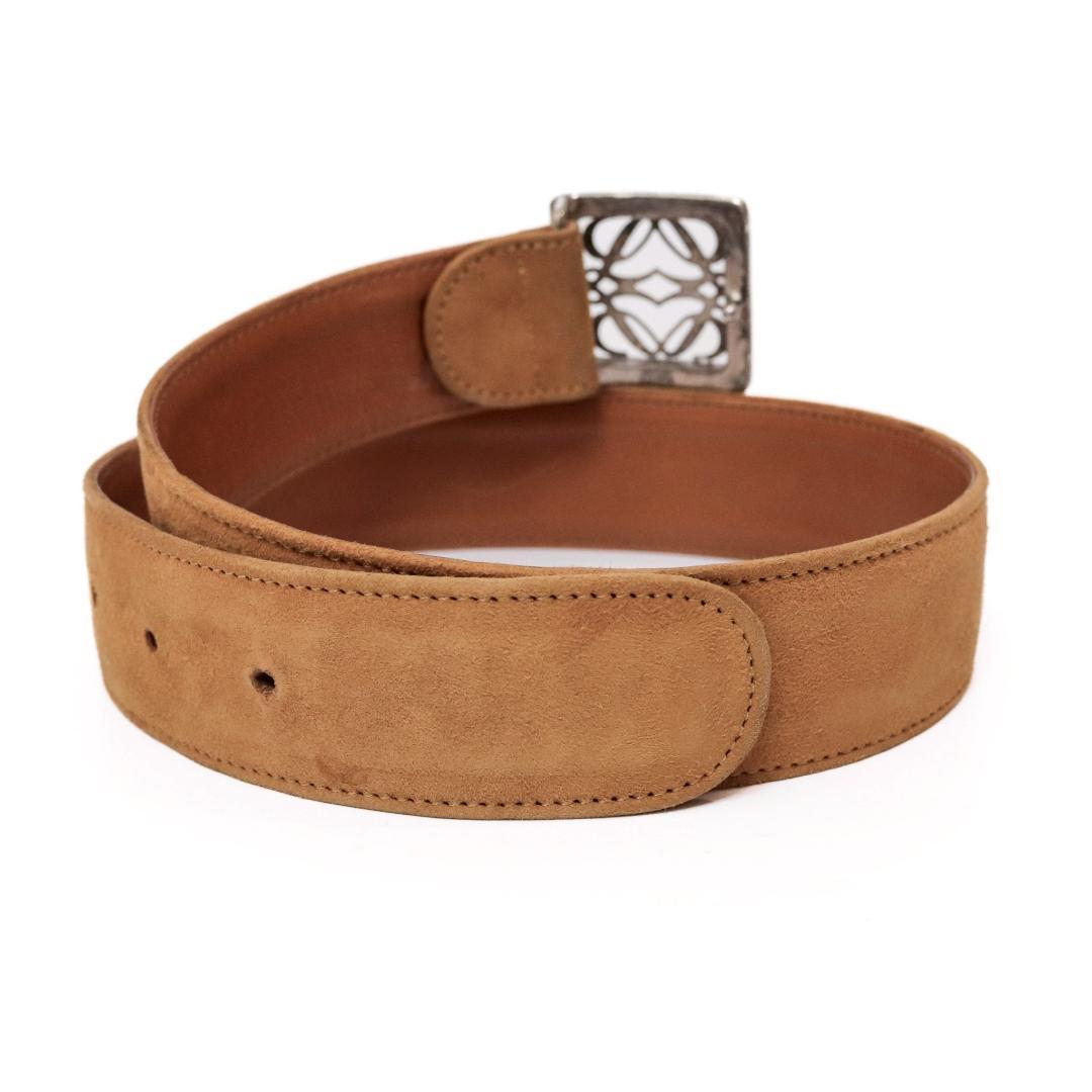 LOEWE ロエベ ベルト 65 キャメル スエード 銀バックル 1017