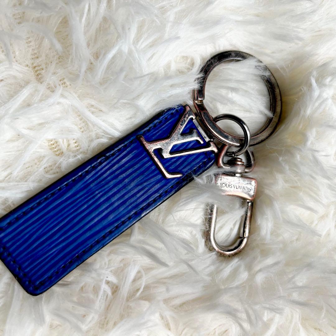 美品✨ルイヴィトン ポルトクレ エピ 黒 青 バイカラー LVロゴ キーチャーム