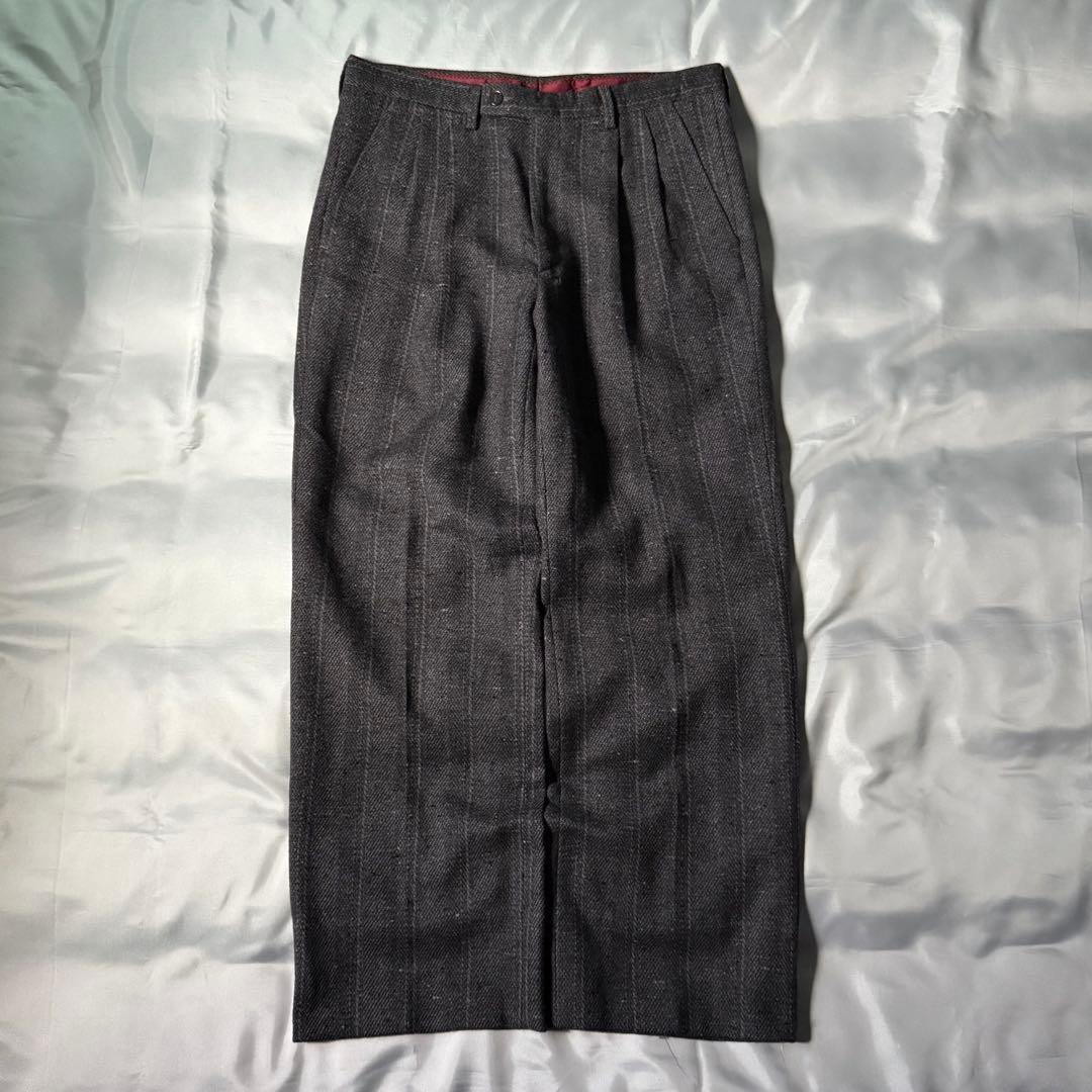 90s vintage イタリア製 織柄 ストライプ ツータックウールスラックス