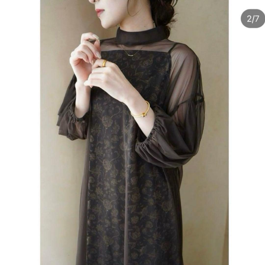 ackaブラウン　ワンピースオケージョン結婚式　二次会　シアーキャミワンピドレス